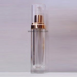 Acrylic Treatment Bottle, Clear Cap, Shiny Gold Collar, Clear Body, Square 30 mL