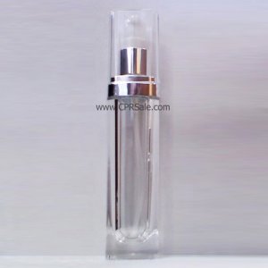 Acrylic Treatment Bottle, Clear Cap, Shiny Silver Collar, Clear Body, Square 30 mL