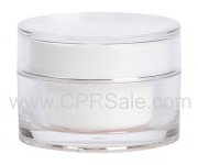 Jar, Acrylic, Round, Clear Outer, White PP Inner Cup, Shiny Silver Band on Cap, 30mL