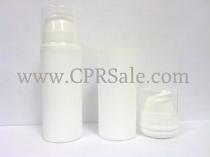 Airless Bottle, Natural Cap, White Pump, White Body, 30 mL