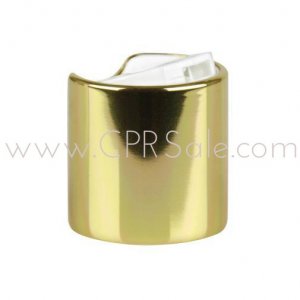 Cap, 24/410, Disc Cap, Shiny Gold Collar with White Press Top
