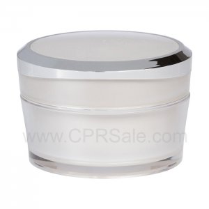 Jar, Acrylic, Pearl, Clear Outer, White PP Inner Cup, Shiny Silver Band on Cap, 50mL