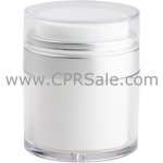 Airless Jar, Clear Cap, Matte Silver Collar, White Inner Cup, 50 mL