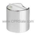 Cap, 24/410, Disc Cap, Shiny Silver Collar with White Press Top