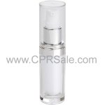 Acrylic Treatment Bottle, Clear Cap, Shiny Silver Collar, Clear Body, White Inner, Round 15 mL