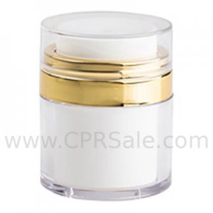 Airless Jar, Clear Cap, Shiny Gold Collar, PP Inner Cup, 50 mL