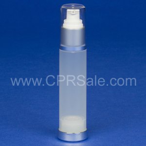 Airless Bottle, Clear Cap, Matte Silver Collar, Natural Body, Shiny Silver Base 50 mL