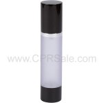 Airless Bottle, Black Cap, Shiny Silver Collar, Frosted Body, 50 mL