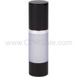 Airless Bottle, Black Cap, Shiny Silver Collar, Frosted Body, 30 mL
