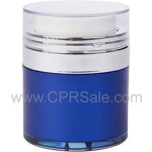 Airless Jar, Clear Cap, Shiny Silver Collar, Blue Body with PP Inner Cup, 30 mL - Texas