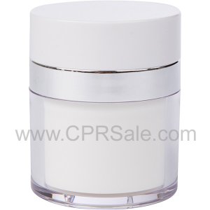 Airless Jar, White Cap, Shiny Silver Collar, Clear Outer Body with PP Inner Cup, 15 mL - Texas