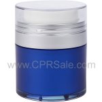 Airless Jar, Clear Cap, Matte Silver Collar, Blue Body with Natural Inner Cup, 30 mL