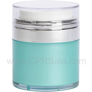 Airless Jar, Clear Cap, Shiny Silver Collar, Teal Blue Body with PP Inner Cup, 30 mL - Texas