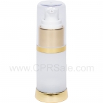 Airless Bottle, Clear Cap, Shiny Gold Collar, Frosted Body, 15 mL