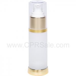 Airless Bottle, Clear Cap, Shiny Gold Collar, Frosted Body, 30 mL - Texas