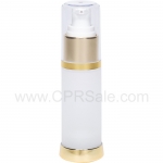 Airless Bottle, Clear Cap, Shiny Gold Collar, Frosted Body, 30 mL