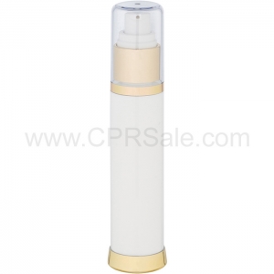 Airless Bottle, Clear Cap, Shiny Gold Collar, White Body, Shiny Gold Base, 50 mL - Texas