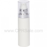 Airless Bottle, Clear Cap, Shiny Silver Collar, Matte White Body, 50 mL