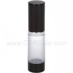 Airless Bottle, Black Cap, Shiny Silver Collar, Frosted Body, 15 mL