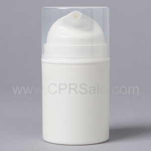 Airless Bottle, White Pump, Natural Cap, White Body, 50 mL