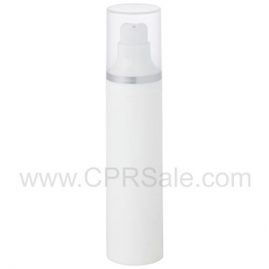 Airless Bottle, Natural Cap with Matte Silver Band, White Pump, White Body, 50 mL - Texas