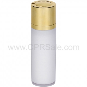 Airless Bottle, Shiny Gold Twist Up Dispenser, White Body, 30 mL