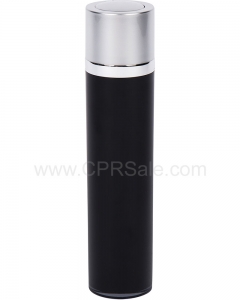 30ml Airless Black Twist-Up Bottle, Matte Silver Twist Cap with Shiny Silver Band