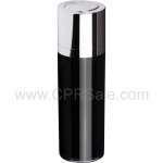 Airless Bottle, Shiny Silver Twist Up Dispenser, Black Body, 30 mL