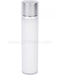 30ml Airless White Twist-Up Bottle, Matte Silver Twist Cap with Shiny Silver Band