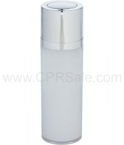 Airless Bottle, Shiny Silver Twist Up Dispenser, White Body, 15 mL