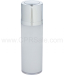 Airless Bottle, Shiny Silver Twist Up Dispenser, White Body, 30 mL