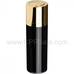 Airless Bottle, Shiny Gold Twist Up Dispenser, Black Body, 15 mL