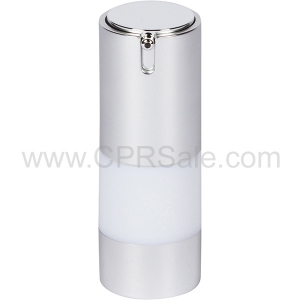 Airless Bottle, Matte Silver Collar, Shiny Silver Actuator, White Body, 15 mL