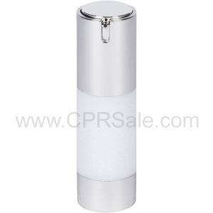 Airless Bottle, Matte Silver Collar, Shiny Silver Actuator, White Body, 30 mL