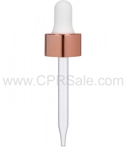 Glass Pipette, 7 x 76mm, Shiny Rose Gold Skirt Dropper with White Rubber Bulb, 20-400