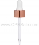 Glass Pipette, 7 x 65mm, Shiny Rose Gold Skirt Dropper with White Rubber Bulb, 20-400