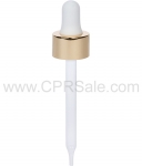 Glass Pipette, 7 x 65mm, Shiny Gold Skirt Dropper with White Rubber Bulb, 20-400