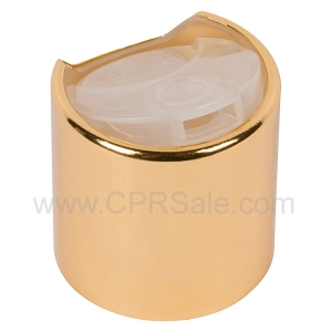 Cap, 24/410, Disc Cap, Shiny Gold Collar with Natural Press Top