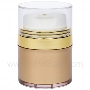 Airless Jar, Clear Cap, with Tall White Pump, Shiny Gold Collar, Gold Body, PP Inner Cup, 50 mL - Texas
