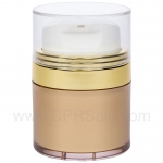 Airless Jar, Clear Cap with Tall White Pump, Shiny Gold Collar, Gold Body, PP Inner Cup, 30 mL