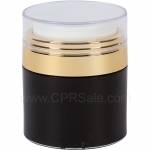 Airless Jar, Clear Cap, Shiny Gold Collar, Black Body with Natural Inner Cup, 50 mL