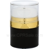 Airless Jar, Clear Cap, with Tall White Pump, Shiny Gold Collar, Black Body with PP Inner Cup, 30 mL - Texas