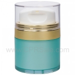 Airless Jar, Clear Cap with Tall White Pump, Shiny Gold Collar, Teal Blue Body with PP Inner Cup, 50 mL