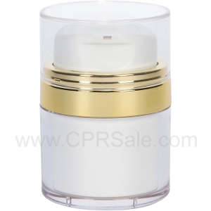 Airless Jar, Clear Cap, with Tall White Pump, Shiny Gold Collar, PP Inner Cup, 30 mL - Texas