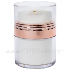 Airless Jar, Clear Cap with Tall White Pump, Shiny Rose Gold Collar, PP Inner Cup, 50 mL