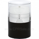 Airless Jar, Clear Cap with Tall White Pump, Shiny Silver Collar, Black Body with Natural Inner Cup, 50 mL