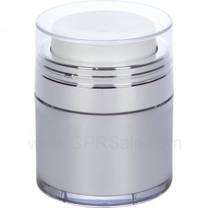 Airless Jar, Clear Cap, Shiny Silver Collar, Platinum Body with PP Inner Cup, 30 mL