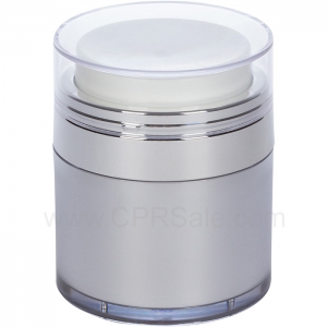 Airless Jar, Clear Cap, Shiny Silver Collar, Platinum Body with PP Inner Cup, 50 mL