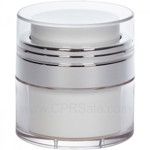 Airless Jar, Clear Cap, Shiny Silver Collar, PP Inner Cup, 15 mL