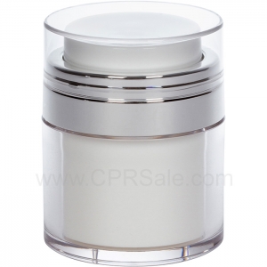 Airless Jar, Clear Cap, Shiny Silver Collar, Clear Outer Body with PP Inner, 30 mL - Texas